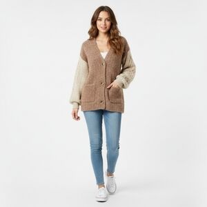 Mystree Two-Tone Knit Cardigan - Brown and Cream